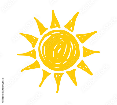 yellow suns in Flat design isolated white background. funny icons sun doodle. Modern simple flat sunlight sign. 