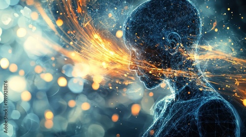 An abstract representation of ingestion showing swirling lights moving through a transparent human silhouette