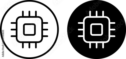 Modern computer processor icons in black and white