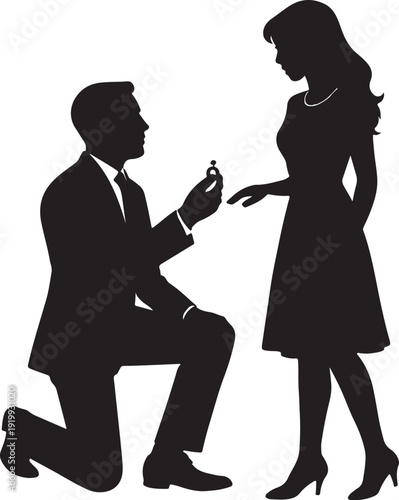 Silhouette Proposal Moment: Man Kneeling with Ring Box to Woman