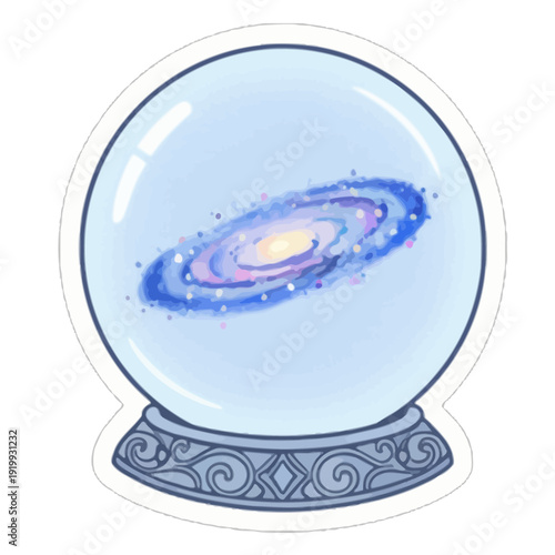 Crystal Ball Showing Tiny Galaxy Mystical Sticker | Magical Crystal Sphere with Miniature Universe Illustration | Whimsical Kawaii Crystal Ball Galaxy Sticker | Mystical Cosmic Globe Digital Artwork