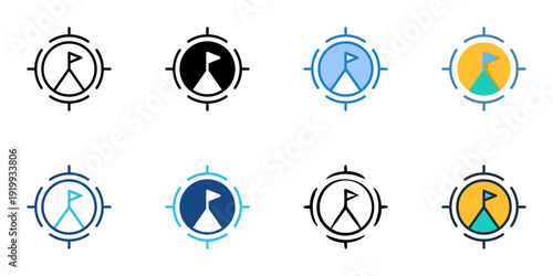 Goal Setting icons set multiple style collection. Editable stroke 

