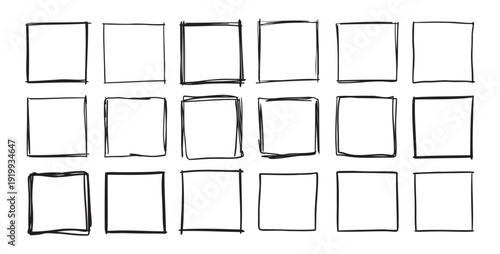 Hand drawn square frames. Doodle line square frame. Vector borders grunge template set.