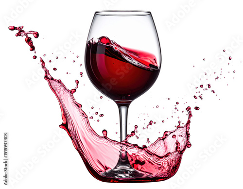 Red wine splashing into a glass on a black background