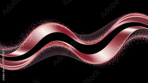 A beautiful pink wavy line with glitter on a black background