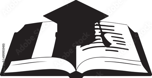 Graduation cap resting on an open book symbolizing education and learning