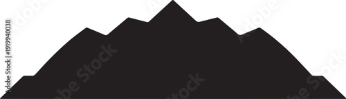 A striking black silhouette of a mountain range against a white background