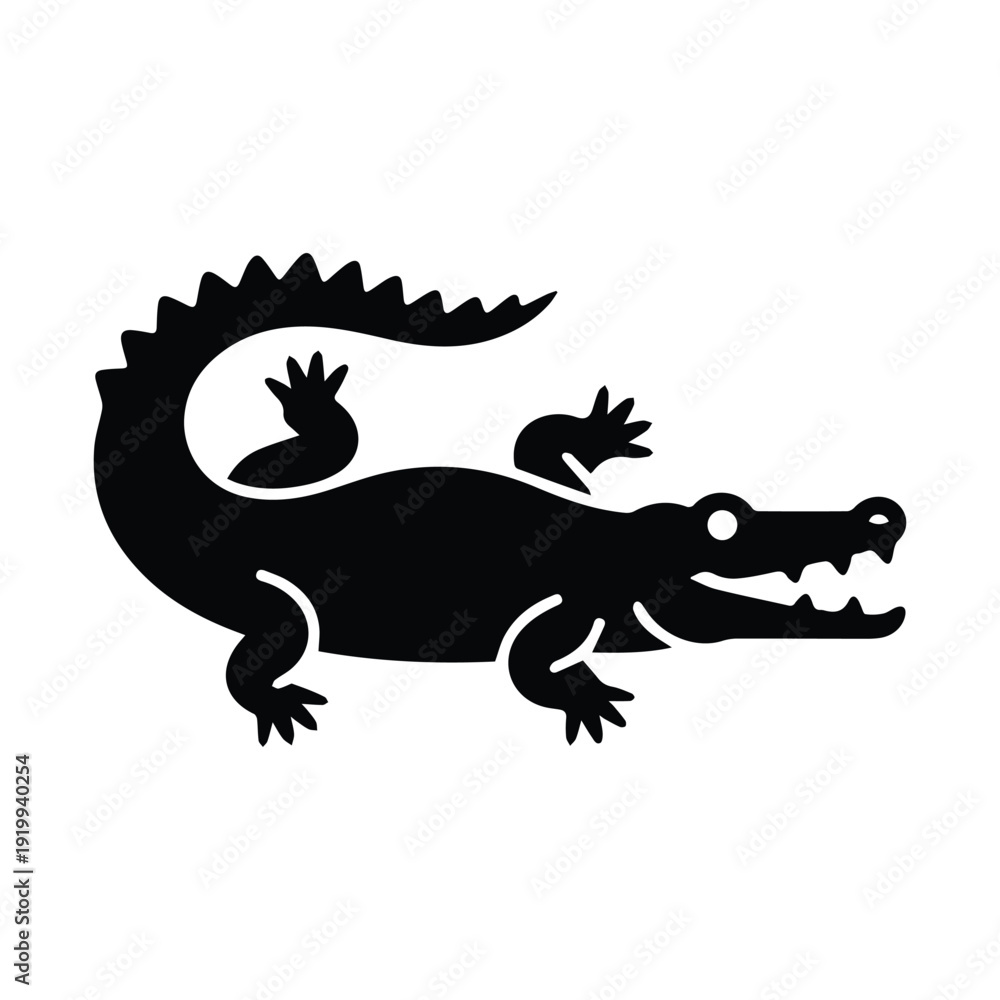 Obraz premium Black silhouette of a crocodile on white background