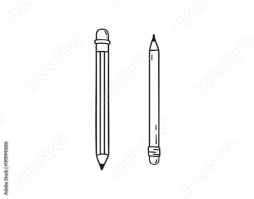 Pencil with eraser hand drawn doodle line scandinavian minimalism icon. Pencil single element for school, teaching, drawing, writing tool