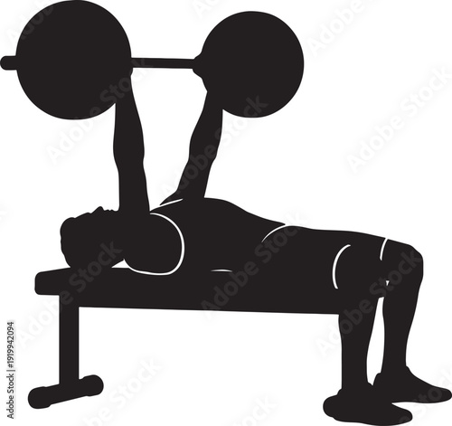 Black silhouette illustration of a person performing a bench press exercise for strength training