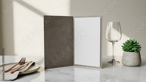 Menu card mockup dining table setting