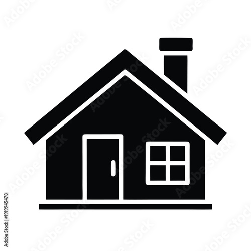 House With Roof Chimney Window And Door Icon Vector Illustration