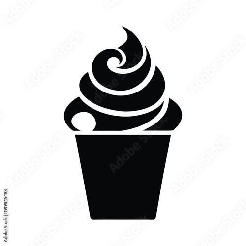 Ice Cream Cup With Swirl Topping Icon Vector Illustration