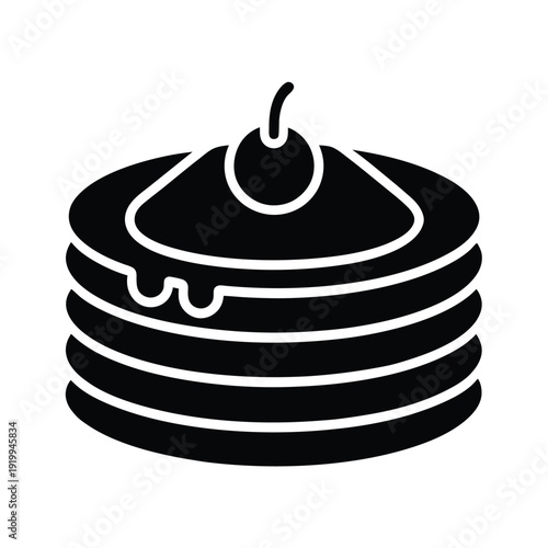 Pancake Stack With Syrup And Cherry Icon Vector Illustration