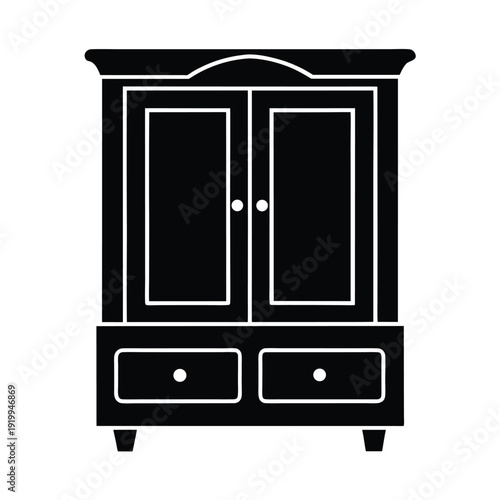 Wardrobe With Drawers And Mirror Icon Vector Illustration