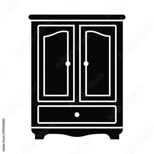 Wardrobe With Double Doors And Drawer Icon Vector Illustration