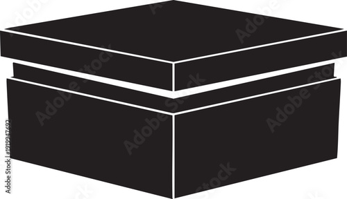 A black silhouette of an open box with lid slightly ajar, suggesting mystery or anticipation