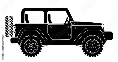 Minimal monochrome off-road jeep icon, flat black solid fill, clean vector style