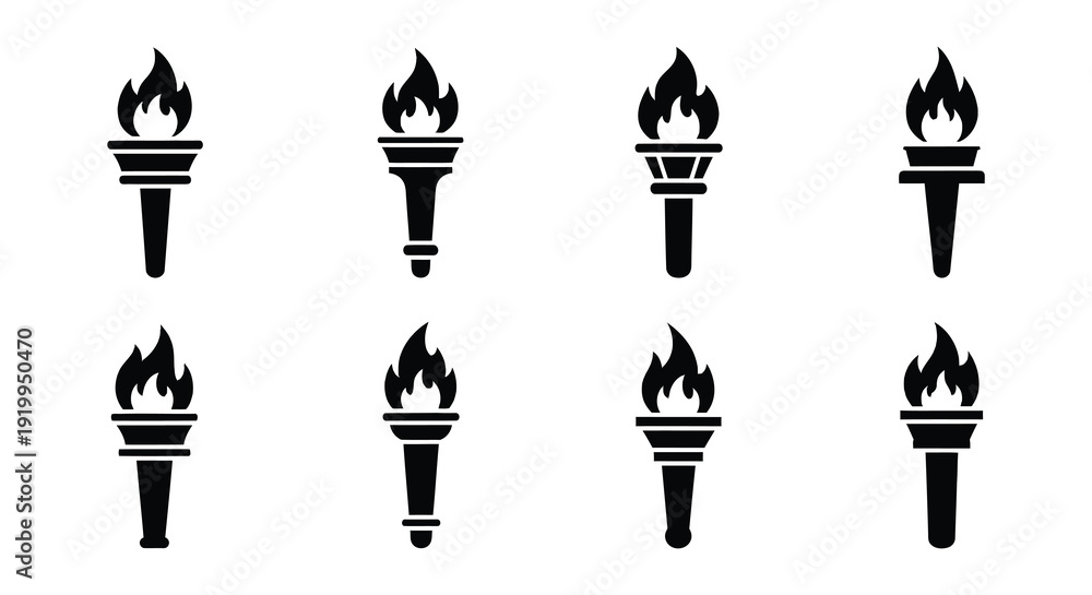 Fototapeta premium A collection of black silhouette torch icons in varying designs