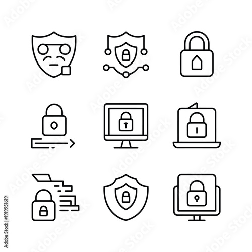 Set of security and privacy with padlocks and shields protection d