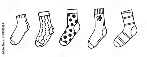 Cute socks doodle hand drawn icon set. Outline drawing cute socks line clipart symbol collection
