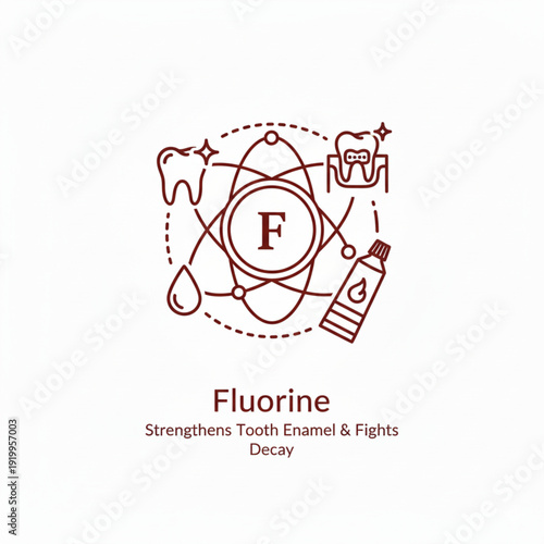 fluorine chemical element icon, essential trace mineral for human body, minimal line art vector style.