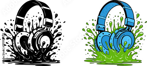 Headphones with Liquid Splash Music Vector