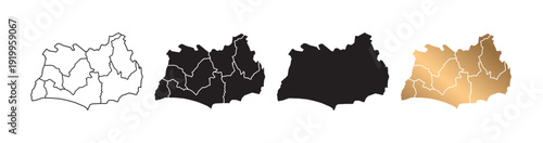 A map of Rayong province in Thailand. The map features gold and black outlines against a white background, making it suitable for websites, educational purposes, and tourism.