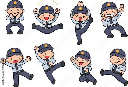 女性警備員のイラストセット(おばあさん)