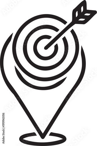 Vector illustration of a target with an arrow hitting the bullseye symbolizing precision and focus in a simple and modern design style.