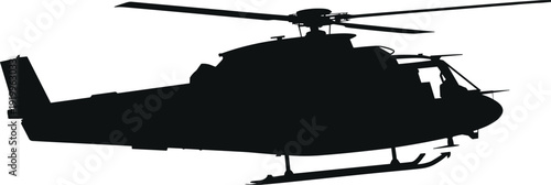 Military helicopter silhouette, combat chopper aircraft side view isolated on white background, aviation defense transport illustration design
