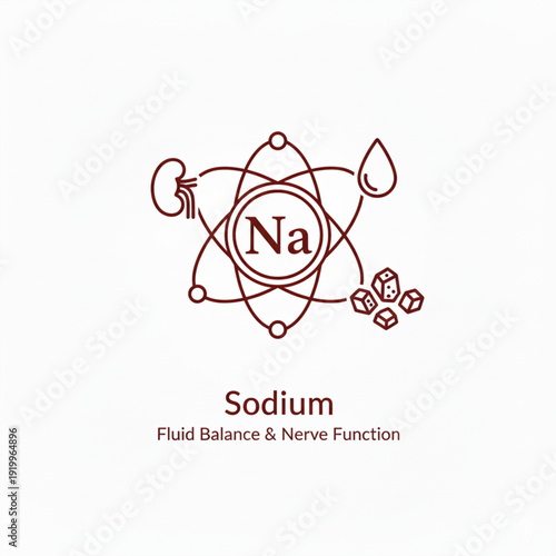sodium chemical element icon, essential trace mineral for human body, minimal line art vector style.