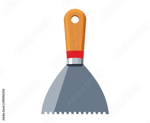 Serrated Putty Knife Scraper Flat Illustration Construction Hand Tool Icon Isolated on White Background
