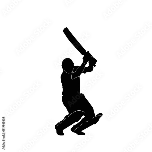 Cricket batsman powerful stroke silhouette dynamic pose