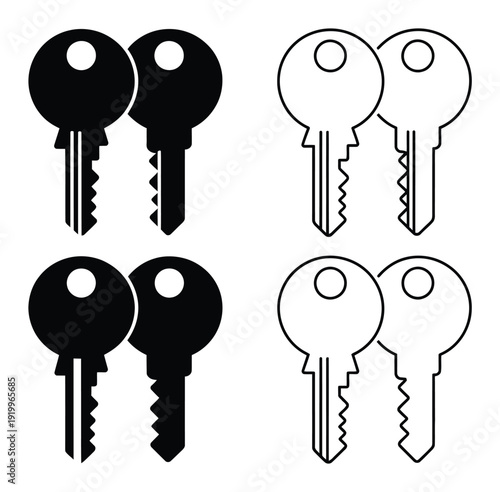 House Keys Pair Black and White Vector Illustration