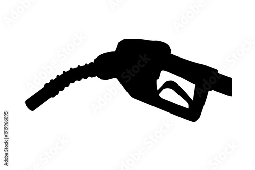 Black silhouette of a gasoline pump nozzle dispensing fuel into a vehicle