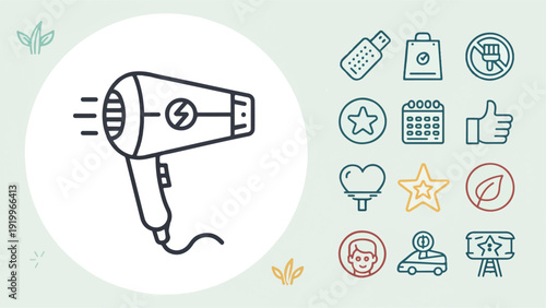 Modern sleek silver hair dryer icon with blue accents, clean vector illustration