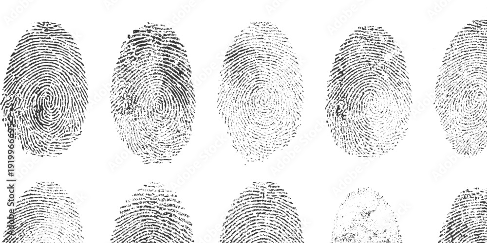 Fotografie Grungy Ink Fingerprint Texture Set Abstract Rough Dirty Identity Pattern Vector Background Illustration Bundle