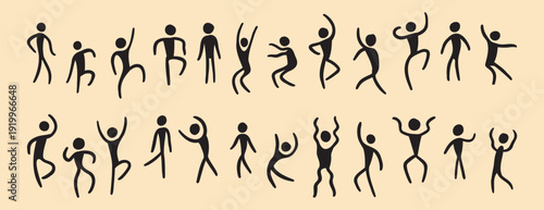 people figures african tribe hand drawn dancing people silhouette. primitive naive style of art. set of doodle people move.