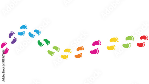 A colorful footprint trail illustration in a vibrant rainbow style