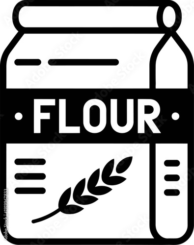 Flour bag icon with wheat symbol, isolated on white background