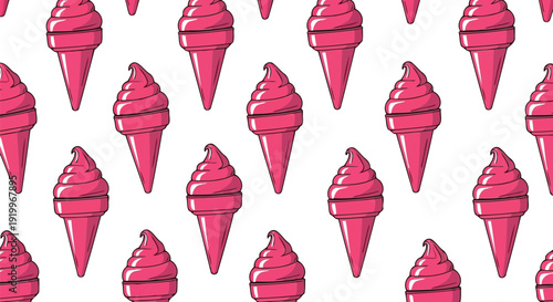 Magenta softserve cone retro comic lineart seamless background