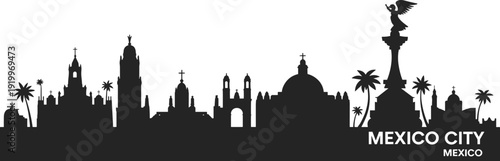 Mexico City skyline silhouette with Angel of Independence vector illustration