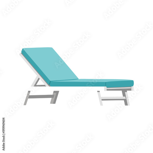 Modern adjustable outdoor lounge chair with blue cushions and white frame for patio relaxation