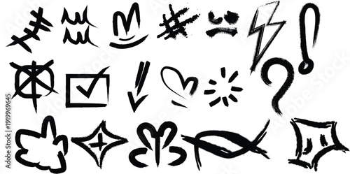 Collection of hand drawn symbols and icons