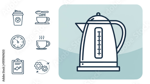 Flat Design Electric Kettle Drawing for Home and Office Use Applications