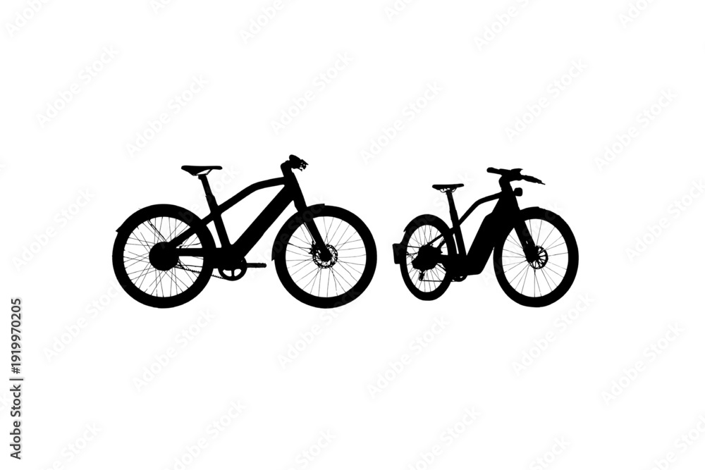 Fototapeta premium Three modern electric bicycles showcasing sleek design and advanced technology features