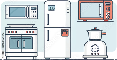 Modern Kitchen Appliance Vector Illustration with Flat Design Style for Home Use