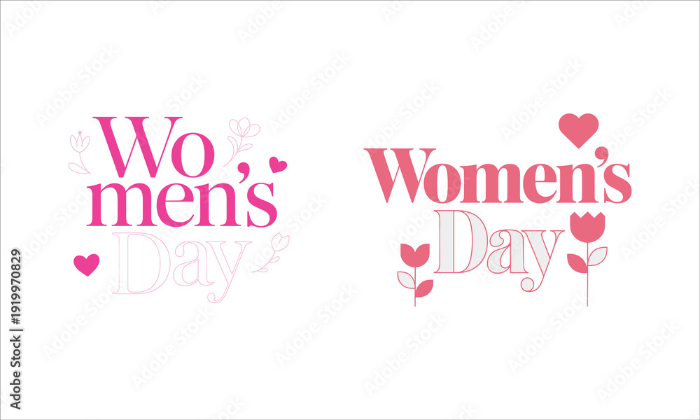Fototapeta premium Two colorful womens day text designs with hearts and flowers
