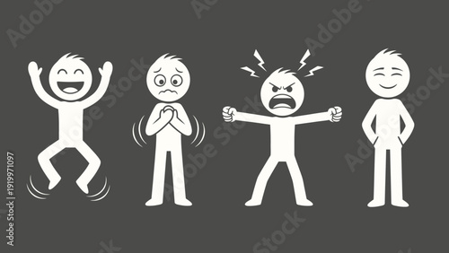 Cartoon Characters Showing Different Emotions.